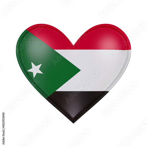 Free Download Sudan Flag Heart Icon - Love for Sudan Concept 3d clay style, png isolated on transparent background - GFXLoad