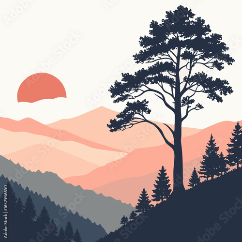 Serene Mountain Landscape with Rising Sun