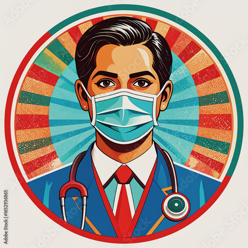 Futuristic apocalyptic doctor propaganda poster portrait