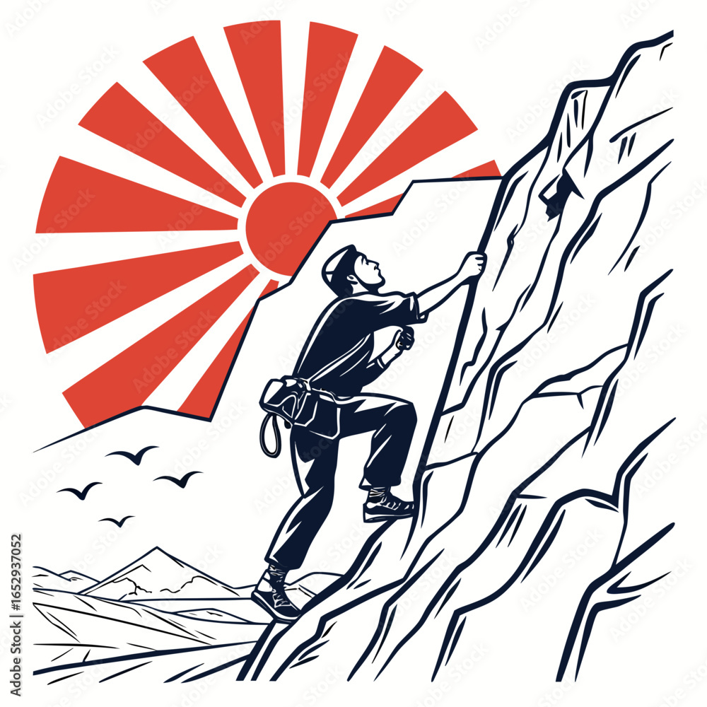 Obraz premium Rock Climber Ascending a Mountain