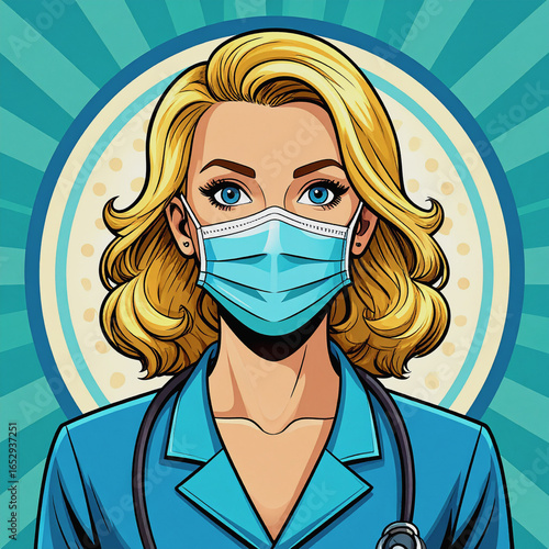 Futuristic apocalyptic nurse propaganda poster portrait