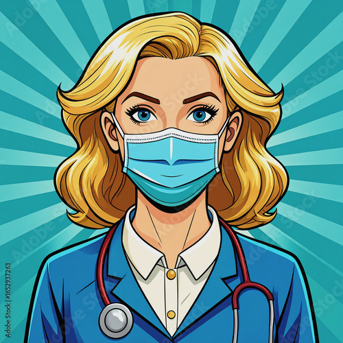 Futuristic apocalyptic nurse propaganda poster portrait