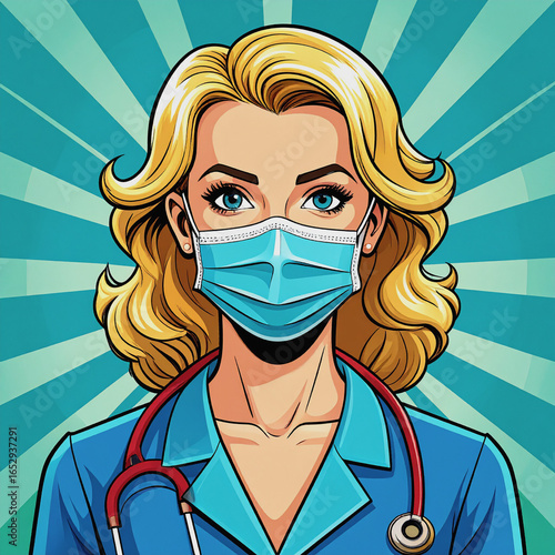 Futuristic apocalyptic nurse propaganda poster portrait