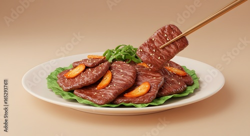Delicious Korean BBQ Wagyu Beef with Chopsticks