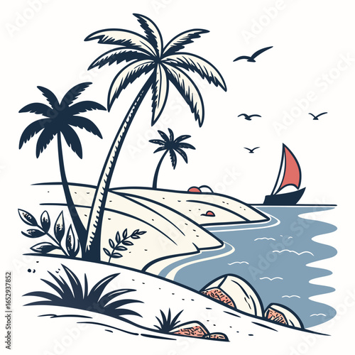 Tropical Island Beach Paradise Illustration