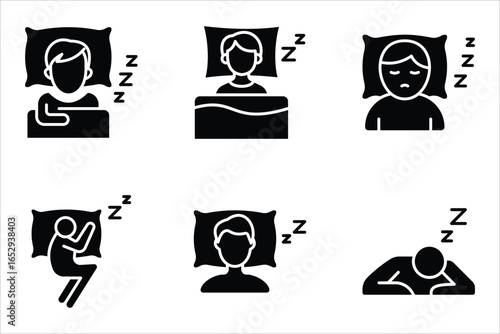 Sleep icon set, of sleeping poses Simple sleep icon for social media, app, and web design. vector illustration on white background