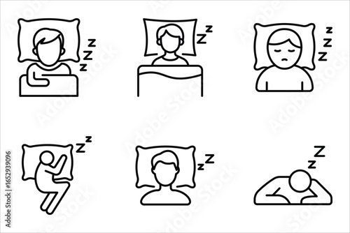 Sleep icon set, of sleeping poses Simple sleep icon for social media, app, and web design. vector illustration on white background