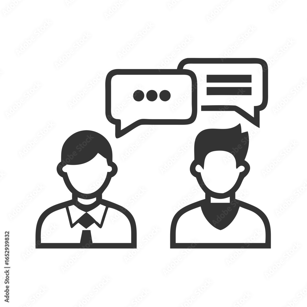 Two men chatting with speech bubbles in a minimalistic design Two men chatting with speech bubbles in a minimalistic design