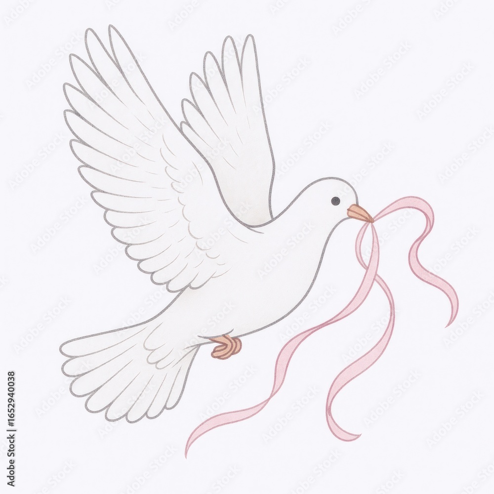 Fototapeta premium Illustration of Dove with Pink Ribbon