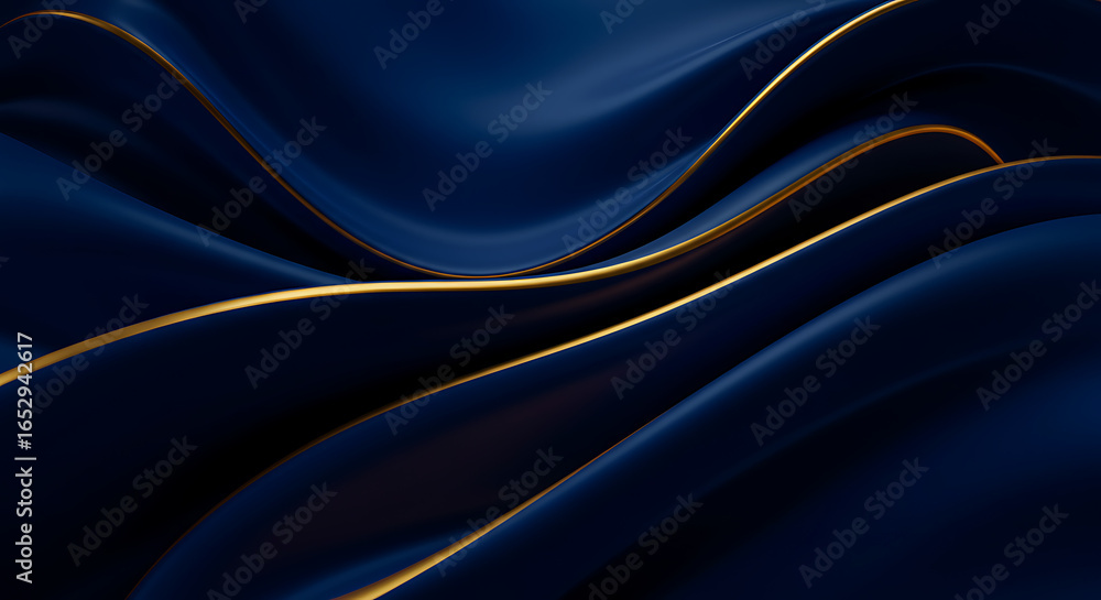 Obraz premium Abstract design of deep blue fabric with golden lines flowing in elegant curves.