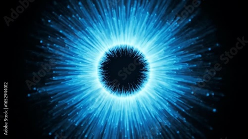 Abstract Blue Energy Portal Animation Bursting Outward on Dark Background with Concentric Pulses and Intense Light