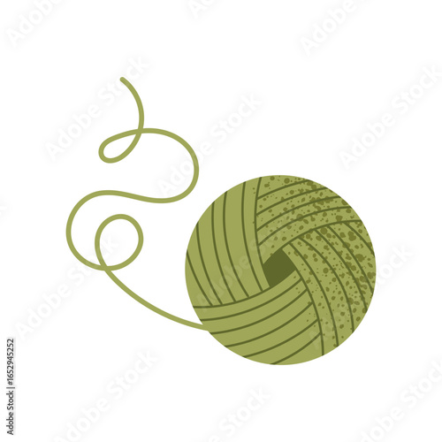 Green ball of yarn. Vector illustration isolated on white background.