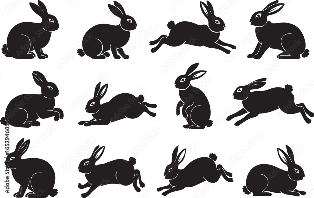 Obraz premium Easter Bunny Silhouettes Animal Vector Bundle 