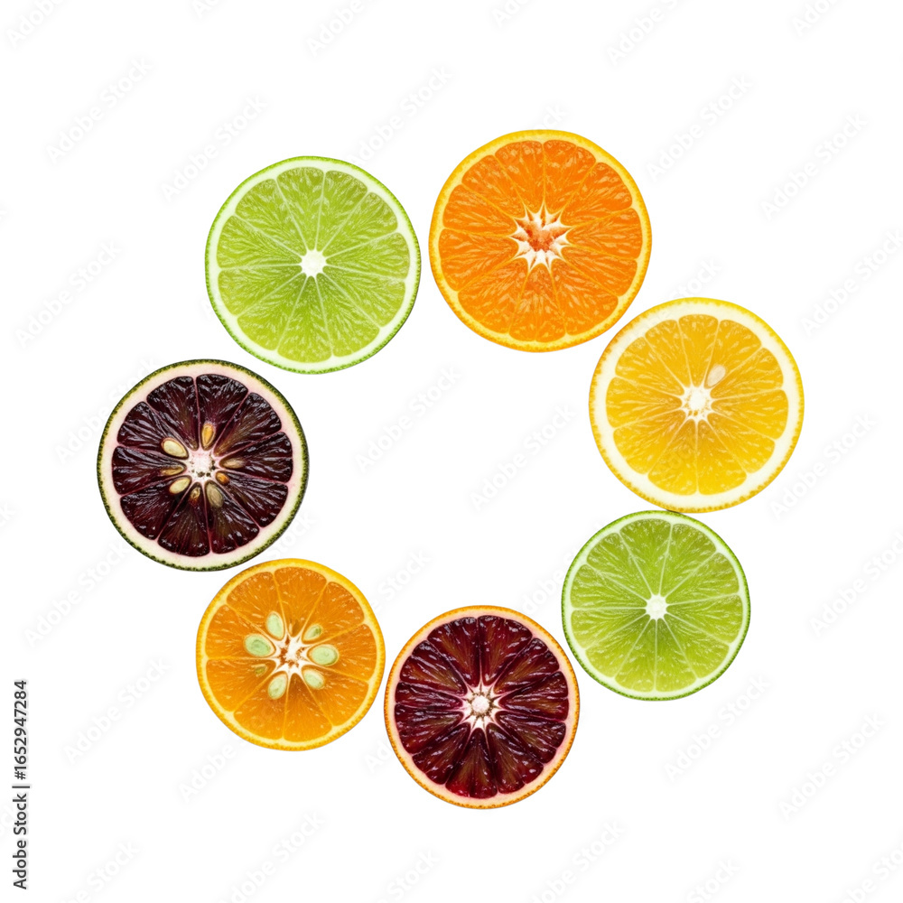 Fototapeta premium Vibrant citrus slices arranged in a circular pattern