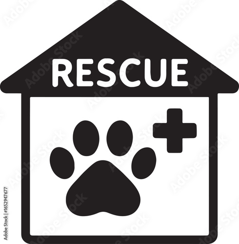 Silhouette of a rescue shelter building, safe and protective, simple black icon for emergency design.