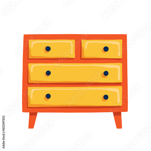 Colorful wooden dresser with yellow drawers on orange base  