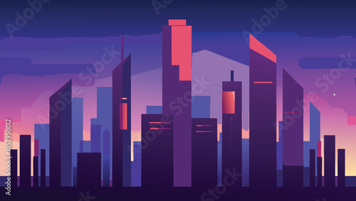 Futuristic City Skyline at Dusk with Purple and Pink Sky cityscape transparency background