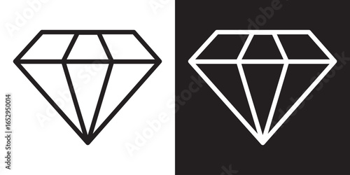 Diamond icon line art, vector set. Minimalistic diamonds vector illustration icons set. Variant diamond icon in flat outline and editable stroke line art. Diamond icon for games and website. 