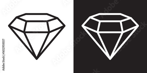 Diamond icon line art, vector set. Minimalistic diamonds vector illustration icons set. Variant diamond icon in flat outline and editable stroke line art. Diamond icon for games and website. 