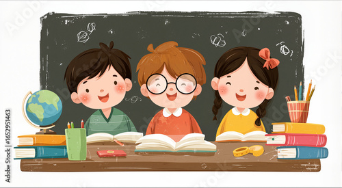 Happy Children Studying in Classroom