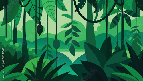Lush Green Jungle With Dense Foliage And Vines forest rainforest transparency background