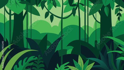 Lush jungle foliage with dense green leaves and hanging vines in a vibrant forest plants transparency background