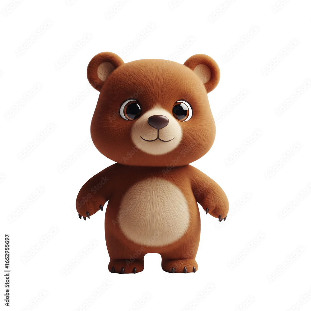 Naklejka premium Cartoon Bear Character with Cute Expression on White Background