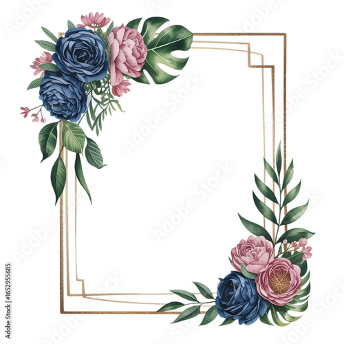 A floral frame with roses and leaves on a black background art