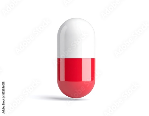 A Red and White Capsule Standing on a White Background with a Soft Shadow Free Download A Red and White Capsule Standing on a White Background with a Soft Shadow - GFXLoad