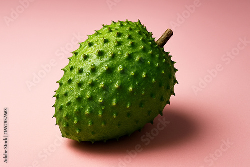 Poster of ripe and fresh soursop fruit, appearing with appetizing shapes and colors.