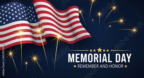 Patriot Day Illustration Celebrating Memorial Day with the American Flag and Fireworks, A Moment of Honor and Remembrance