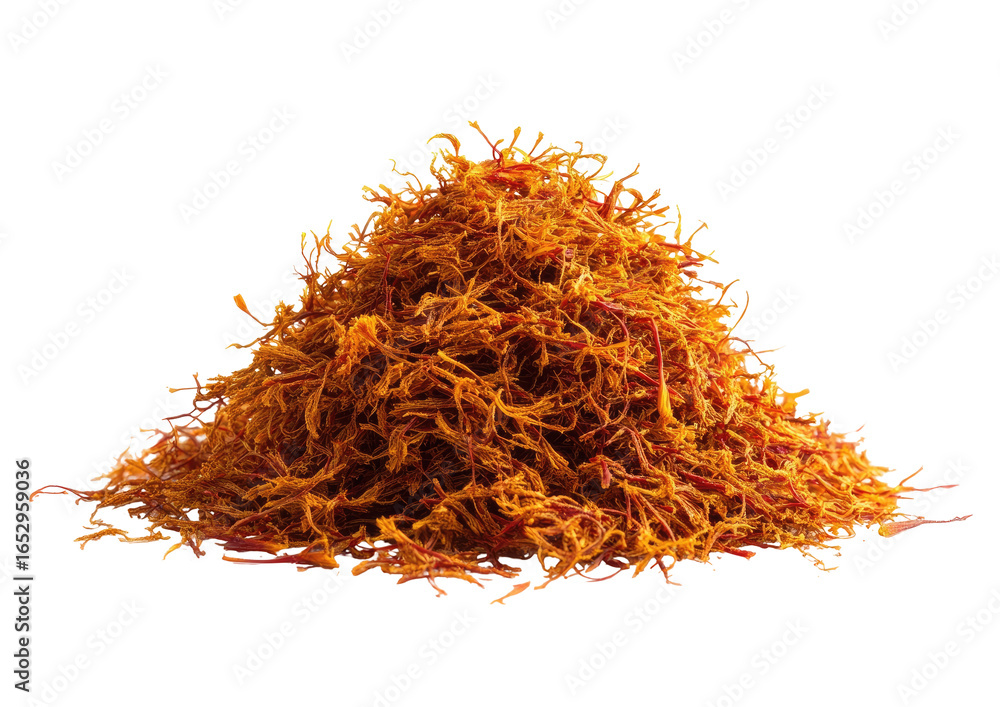Naklejka premium Pile of dried, orange-red spice, textured strands