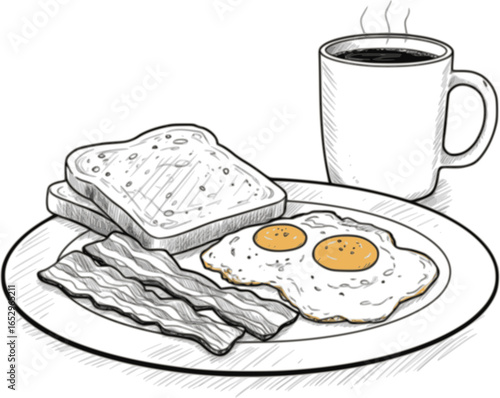 breakfast eggs and bacon coffee vector illustration
