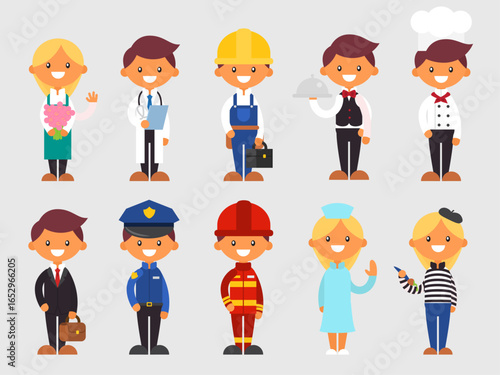 Cartoon Characters Representing Various Professions