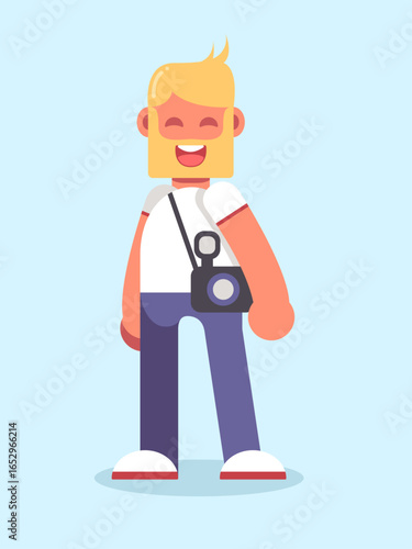 Happy Cartoon Photographer Character Illustration