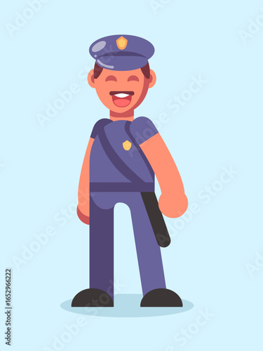 Smiling Cartoon Police Officer Character