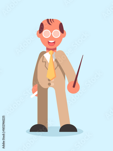 Cartoon Teacher Character Holding Pointer