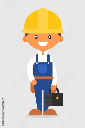 Smiling Construction Worker Cartoon Character