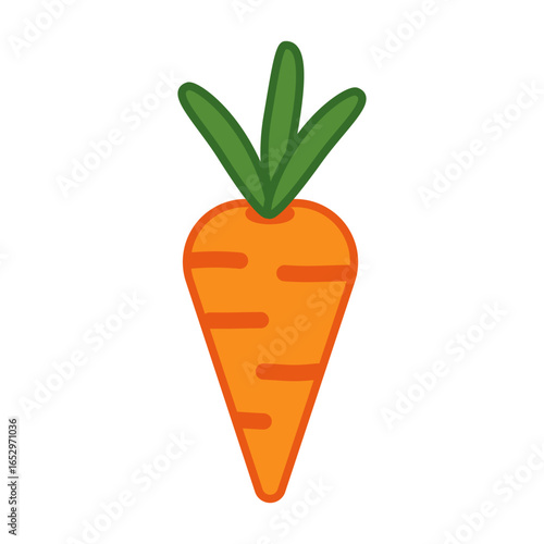 Orange carrot with green tops. Farm-fresh root vegetable icon for juice, salads and healthy snacks.
