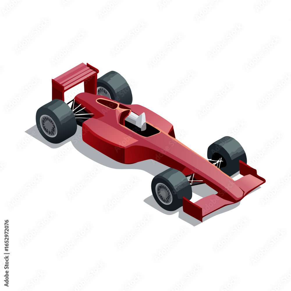 Obraz premium Formula One Race Car, Red Maroon Firefly Design, Graphic Illustration, Digital Art, Isolated View, Racing Concept