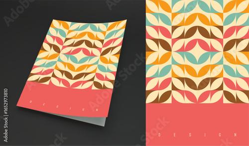 Softcover book layout. Cover design template. Geometric pattern. Flat mosaic design. Vector illustration for brochure, planner, notebook or notepad.