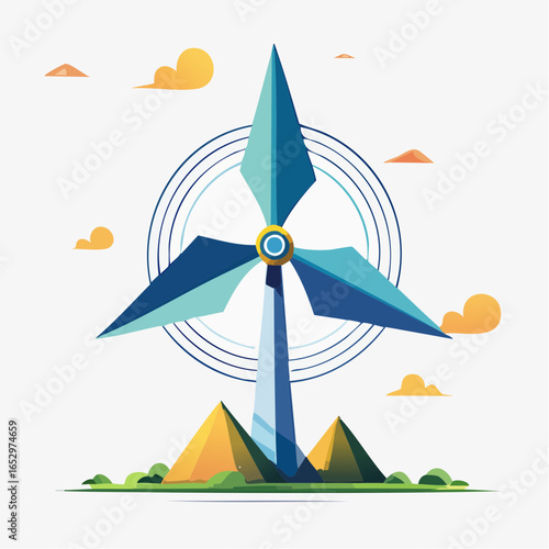 Illustration flat d’une éolienne blanche minimaliste