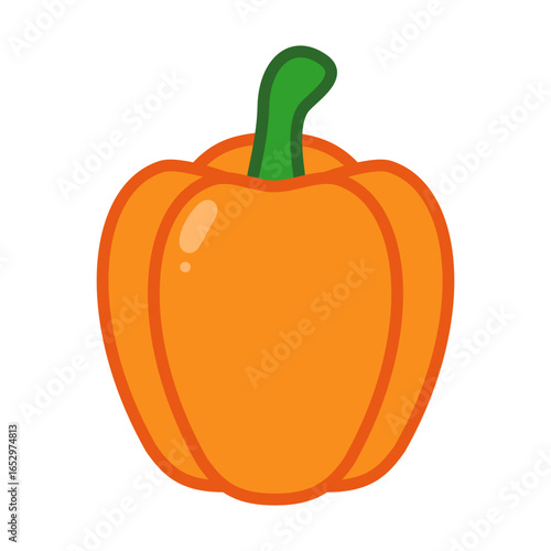 Orange bell pepper cartoon. Sweet capsicum icon for healthy meals, stir-fry and colorful vegan dishes.