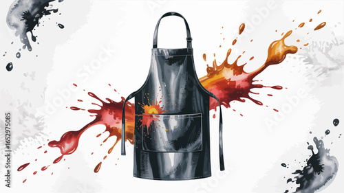 An eye-catching apron design decorated with vibrant paint splashes, representing creativity and artistic expression, suitable for any painter or craft enthusiast.