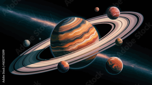 A breathtaking depiction of planets and their rings in space, highlighting the wonders of the universe, inspiring awe and curiosity about astronomy and cosmic beauty.