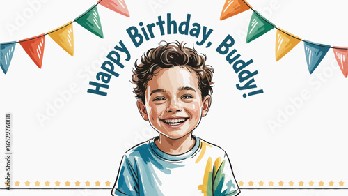 This charming image captures a cheerful birthday celebration featuring a happy young boy, conveying joy, excitement, and the special moments shared during family festivities.