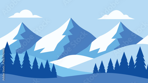 Serene winter mountain range with snow-covered peaks and evergreen trees under a pale sky mountains landscape transparency background