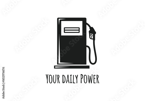 Gas pump icon, your daily power text, isolated on white background