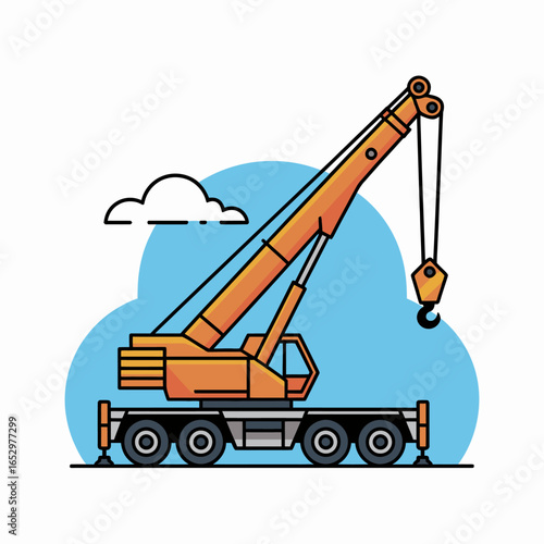This image features a stylized crane vehicle depicted on a bright background, showcasing its design and function in an engaging and modern illustrative style.