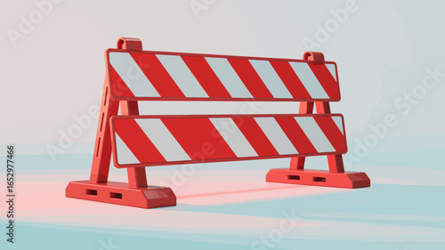 A prominent red and white construction barrier stands as a clear sign of caution, emphasizing the importance of safety in construction zones and public areas.